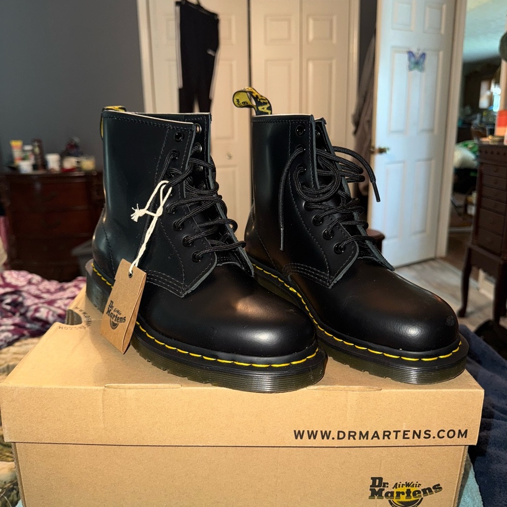 Dr. Martens Black Boots with Yellow Stitching
